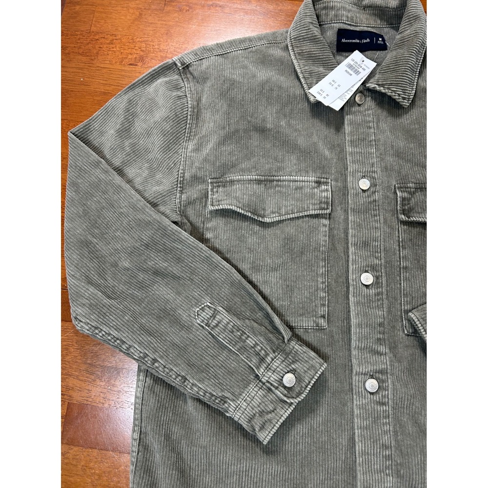 New Abercrombie & Fitch Corduroy Shirt Jacket Mens M Gray Button Front - Picture 5 of 11